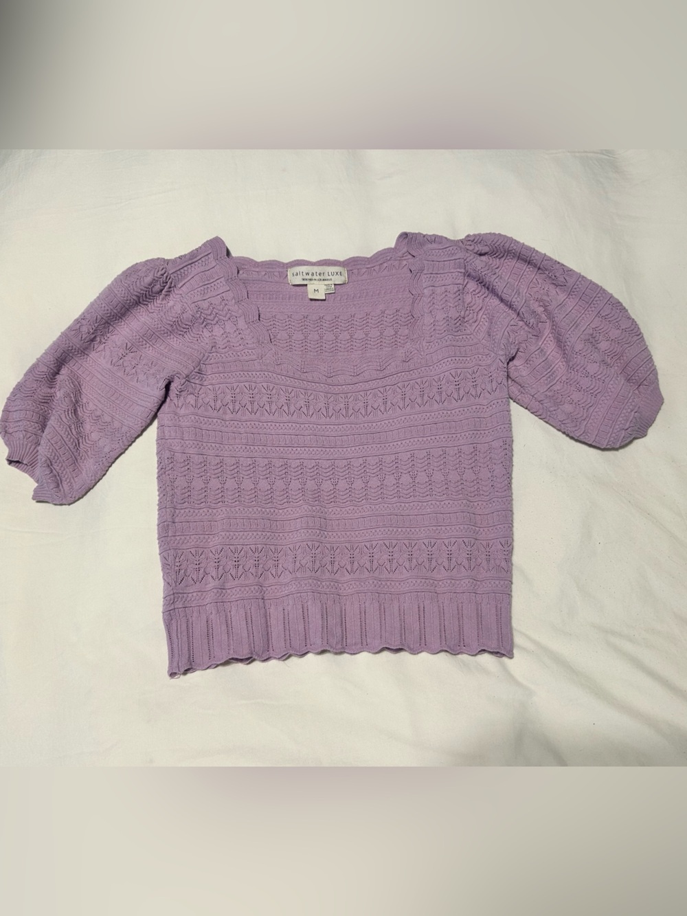 saltwater LUXE Lavender Puff-Sleeve Scoop Neck Knit Top